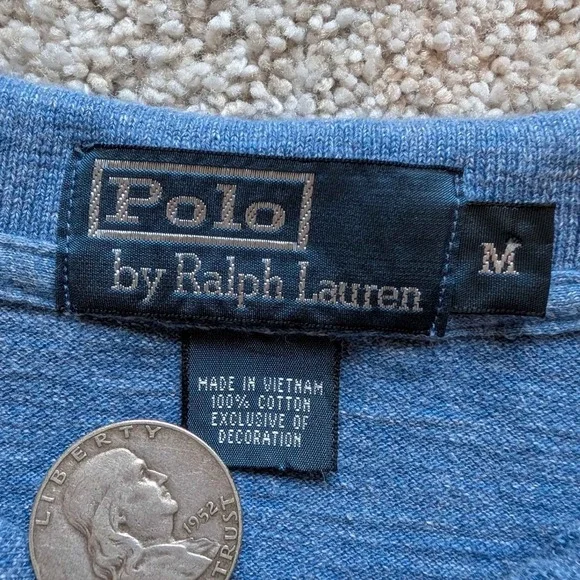 Polo Ralph Lauren Long Sleeve Polo Mens Medium Blue Heathered Cotton Knit Pony - Picture 3 of 3